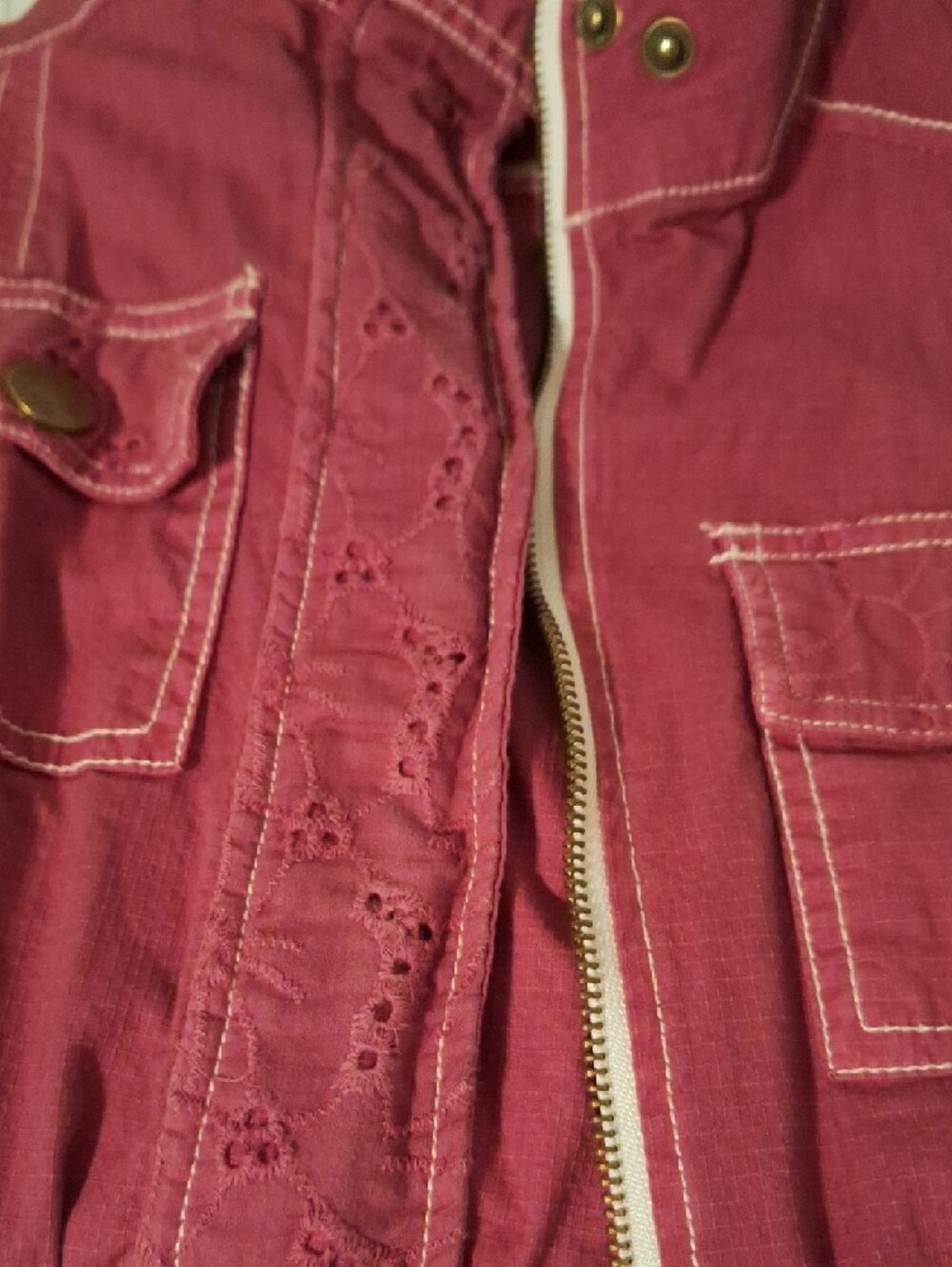 Sleeveless Utility Vest - Raspberry Pink with White Stitching - Picture 7 of 7